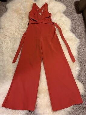 Sleeveless Rust Wide-Leg Jumpsuit with Wrap Waist